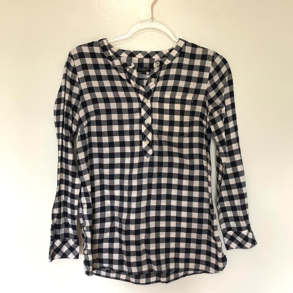 Talbots Blouse Gingham Popover Plaid Small Petite